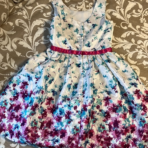 “Dressed Up” by Gymboree white spring dress with Teal and Magenta flowers sz 6 - Picture 6 of 11
